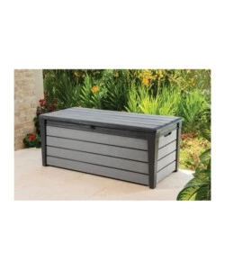 Baule da esterno keter "brushwood" in resina grafite effetto legno 454 lt 145x69,7x60,3 cm